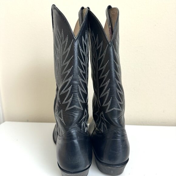 Nocona Cowboy Boots Black 10 Round Toe USA White Stitching Metal Tip Vintage - Picture 5 of 14